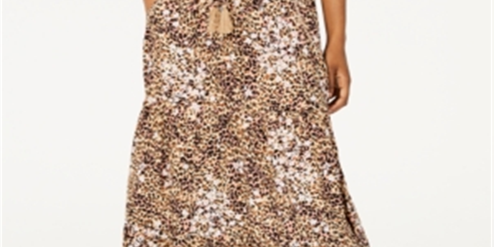 Saia longa com cintura franzida estampada American Rag Junior's marrom tamanho G