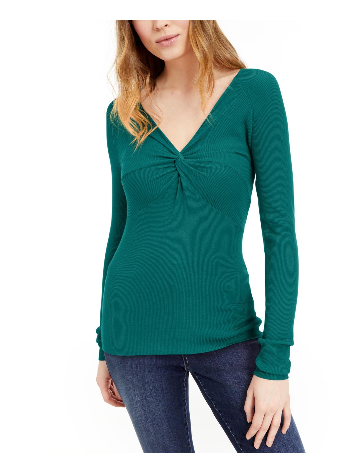 INC International Concepts Top feminino canelado com frente torcida, verde, tamanho extragrande