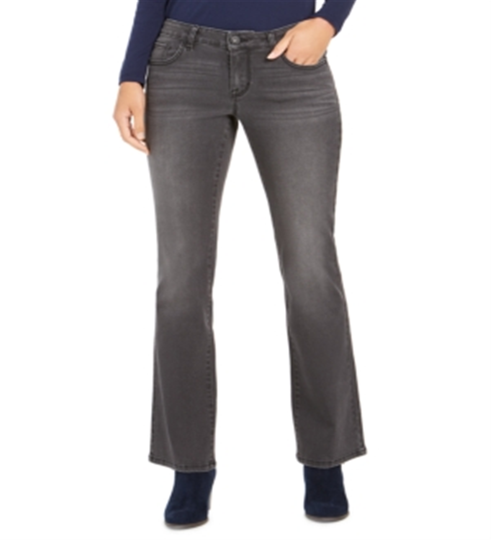 Jeans feminino estilo &amp; co com corte bootcut e bolso bordado, lavagem clara, preto, tamanho 2