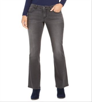 Jeans feminino estilo &amp; co com corte bootcut e bolso bordado, lavagem clara, preto, tamanho 2