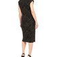 Vestido de coquetel feminino Connected com estampa de zíper, manga curta, decote em V abaixo do joelho, amarelo, tamanho 12