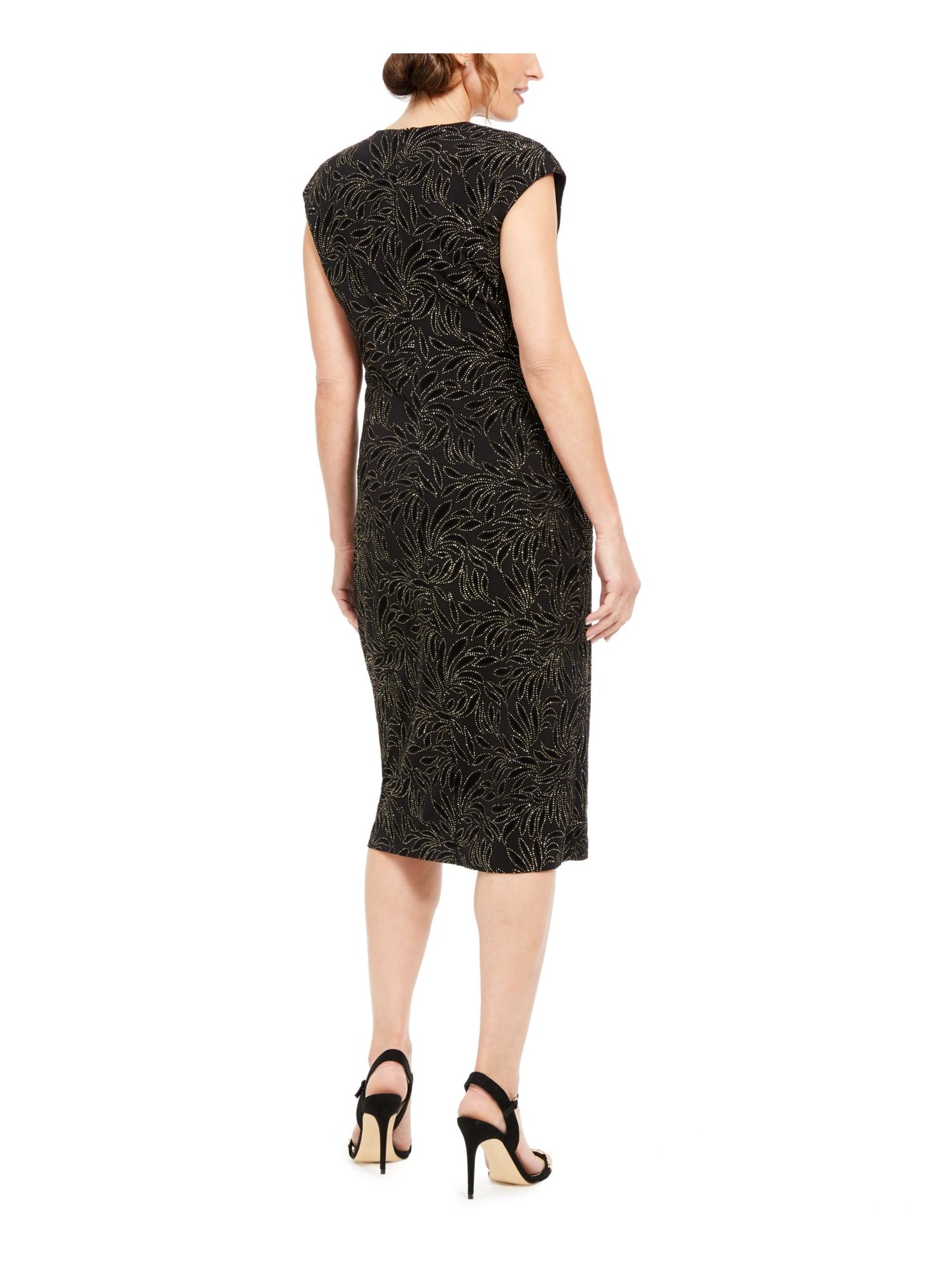 Vestido de coquetel feminino Connected com estampa de zíper, manga curta, decote em V abaixo do joelho, amarelo, tamanho 12