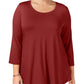 JM Collection Top feminino com decote redondo, vermelho, tamanho 2X