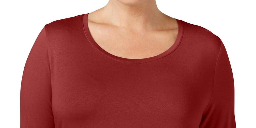 JM Collection Top feminino com decote redondo, vermelho, tamanho 2X
