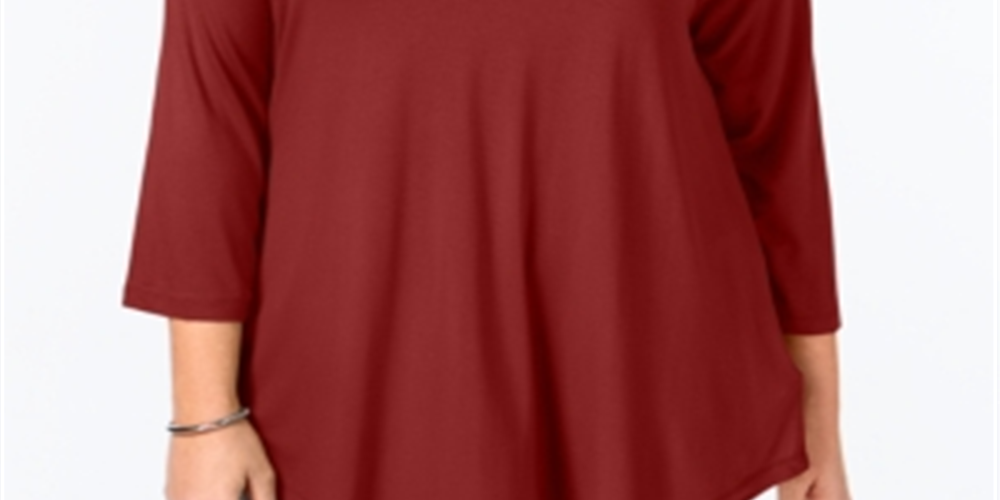 JM Collection Top feminino com decote redondo, vermelho, tamanho 2X