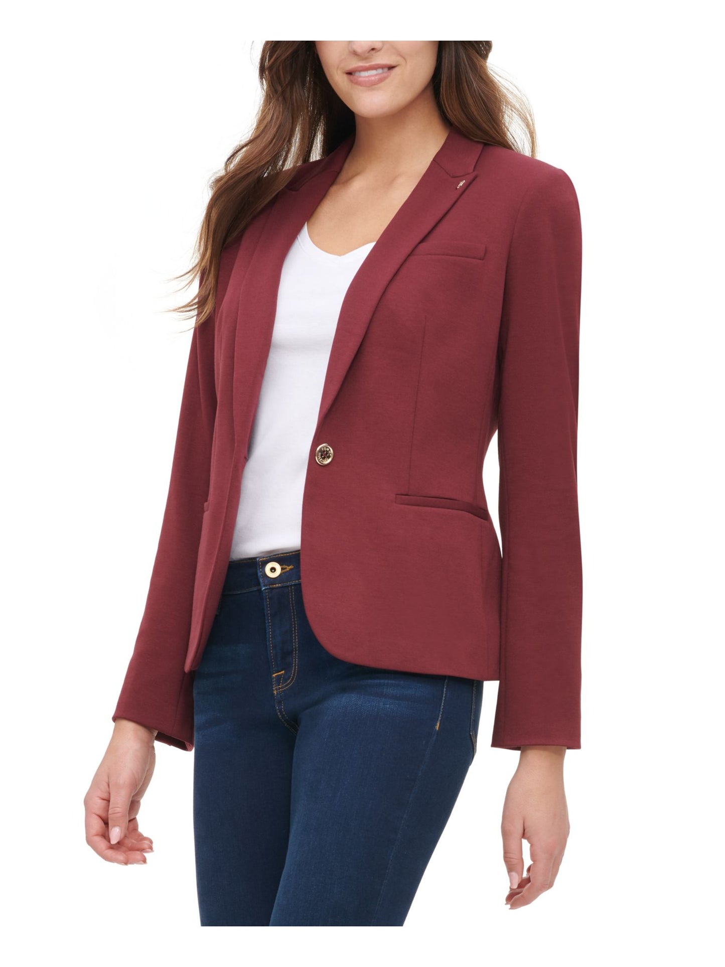 Tommy Hilfiger Blazer Feminino com Um Botão e Cotoveleira Vermelho Tamanho 14