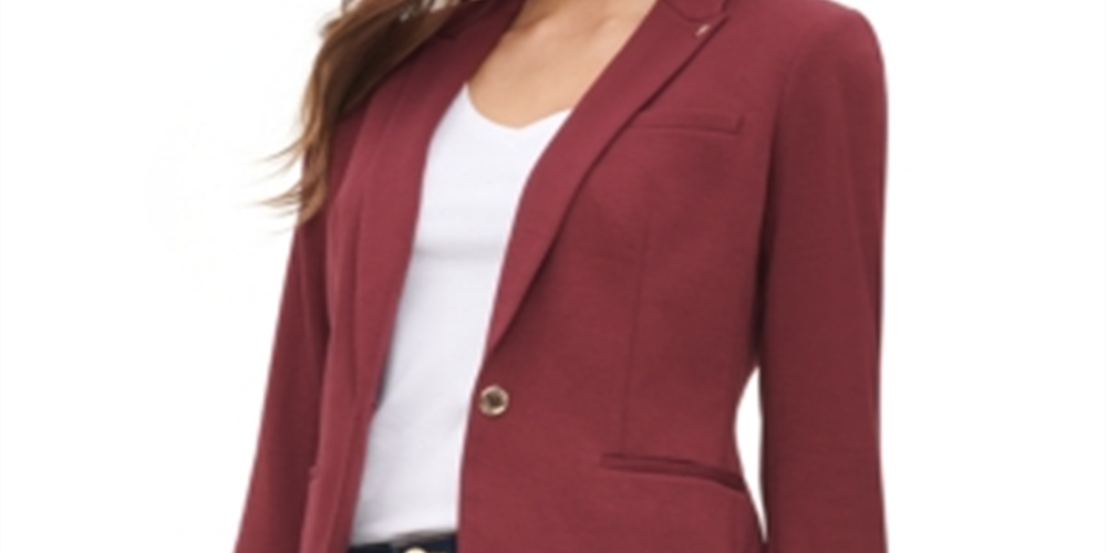 Tommy Hilfiger Blazer Feminino com Um Botão e Cotoveleira Vermelho Tamanho 14