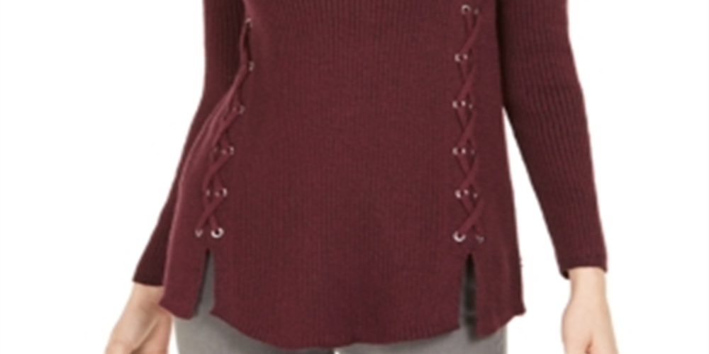 Suéter de malha canelada com amarração e gola falsa feminino Style &amp; Co, roxo, tamanho XL