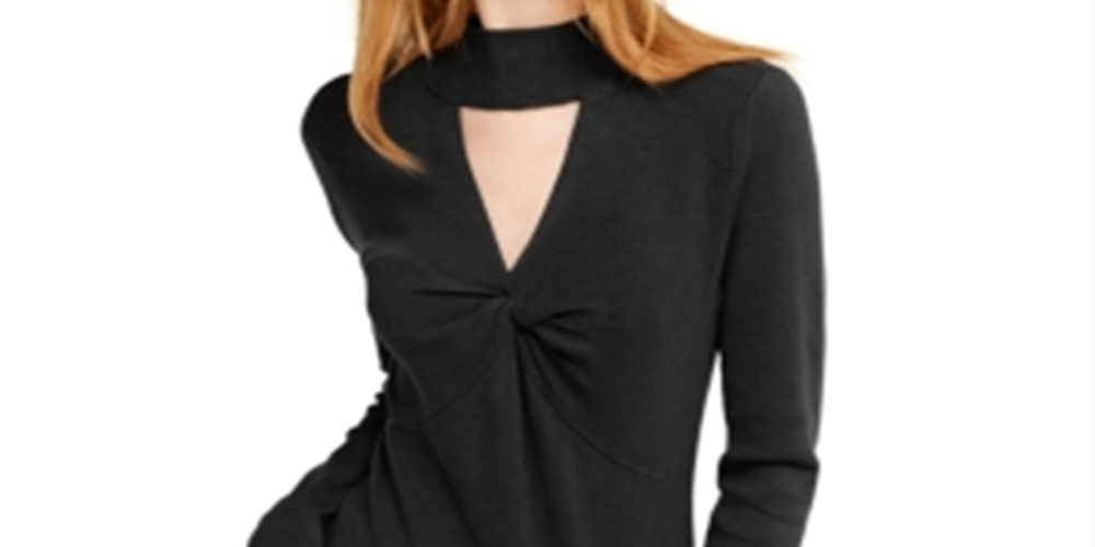 Suéter feminino com decote falso e torção Keyhole da INC International Concepts, preto, tamanho G