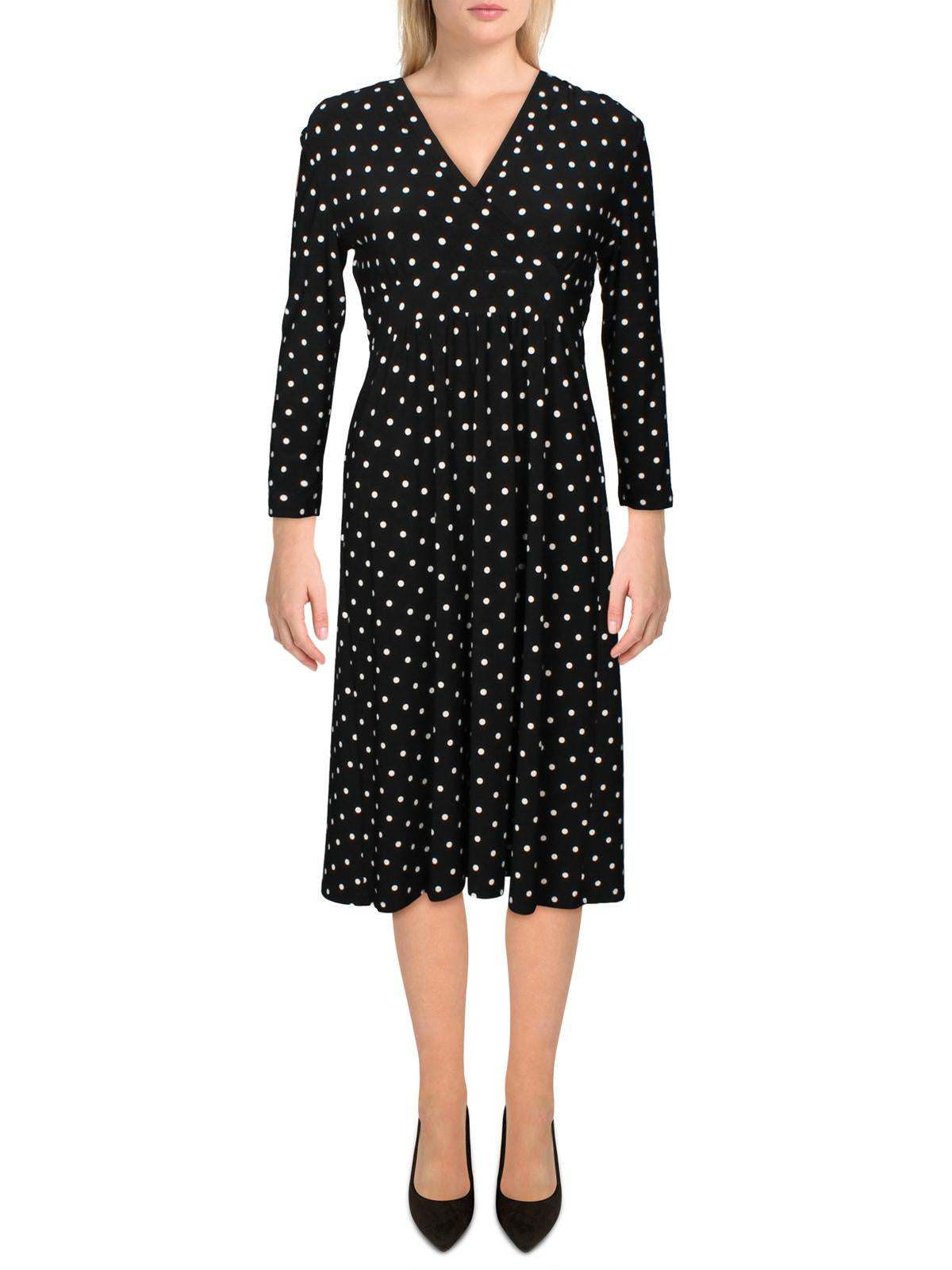 Vestido envelope falso estampado feminino Anne Klein, preto, tamanho XX-S