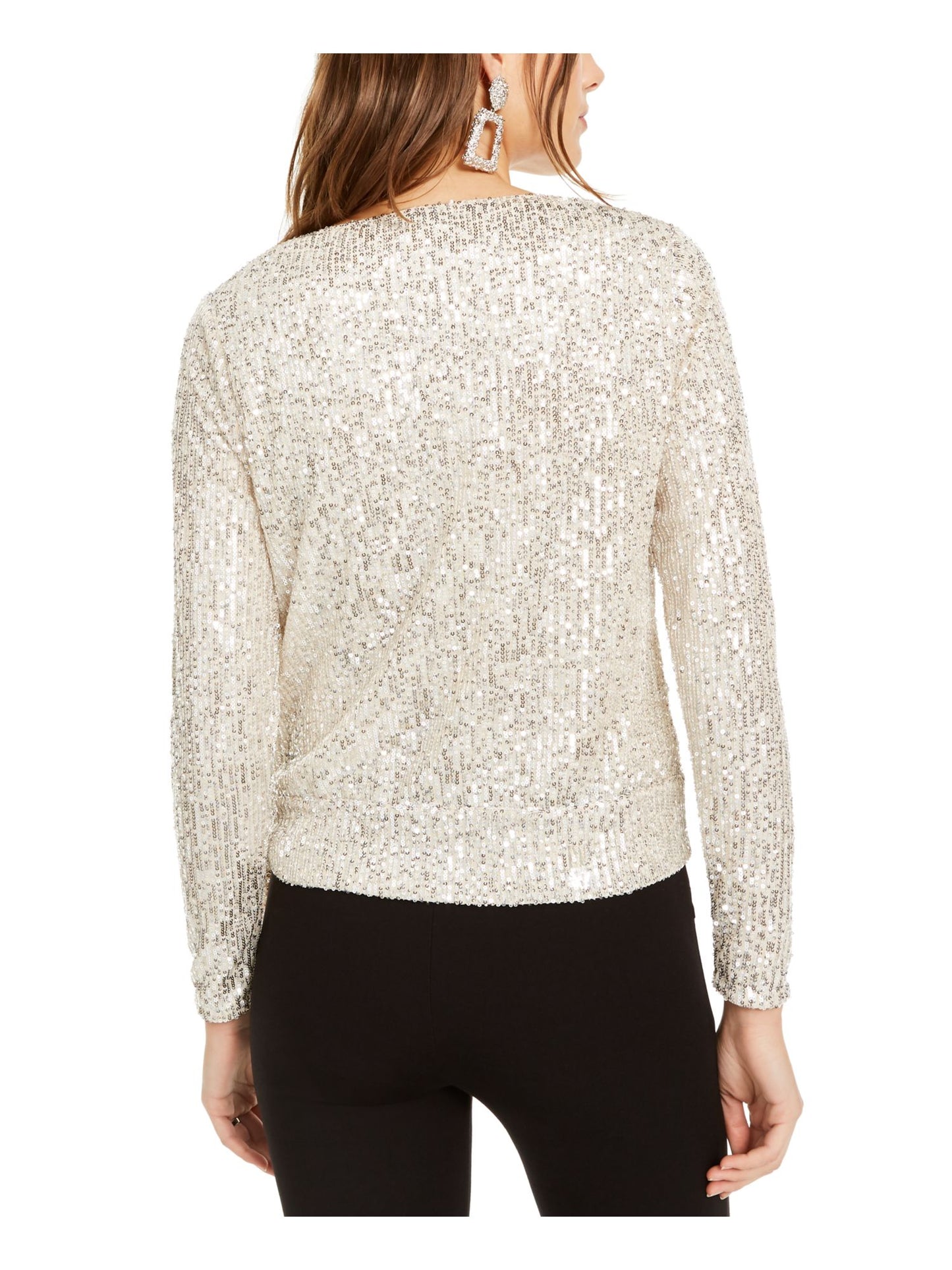 Blusa feminina com lantejoulas e botões INC International Concepts, cinza, tamanho pequeno