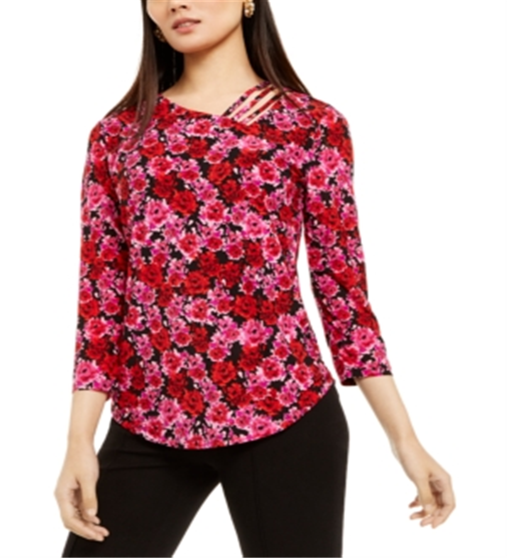 INC International Concepts Top feminino com alças e estampa floral, preto, tamanho X-S