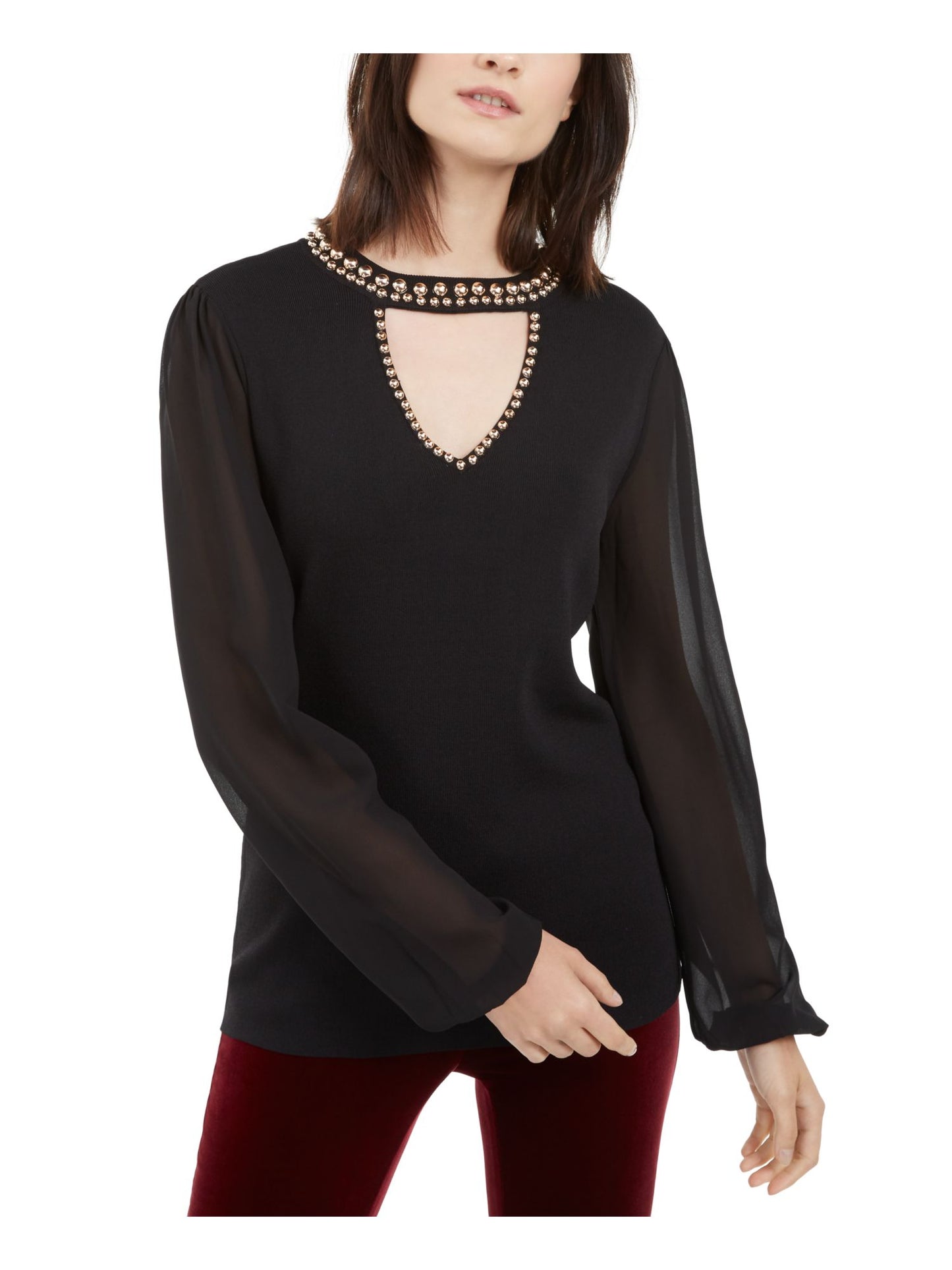 Suéter feminino com tachas e buraco de fechadura da INC International Concepts, preto, tamanho M