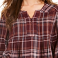 Blusa feminina xadrez manga longa com botões estilo &amp; co, roxa, tamanho extrapequeno
