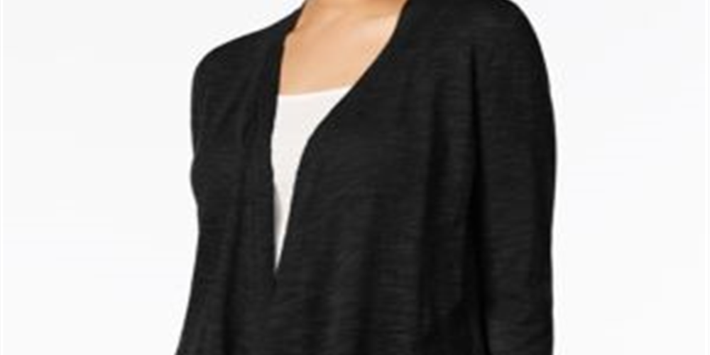 Cardigan feminino Alfani de linho com frente aberta, preto, tamanho PP