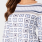 Charter Club Blusa feminina estampada com manga 3/4, branca, tamanho pequeno GG