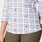 Charter Club Blusa feminina estampada com manga 3/4, branca, tamanho pequeno GG