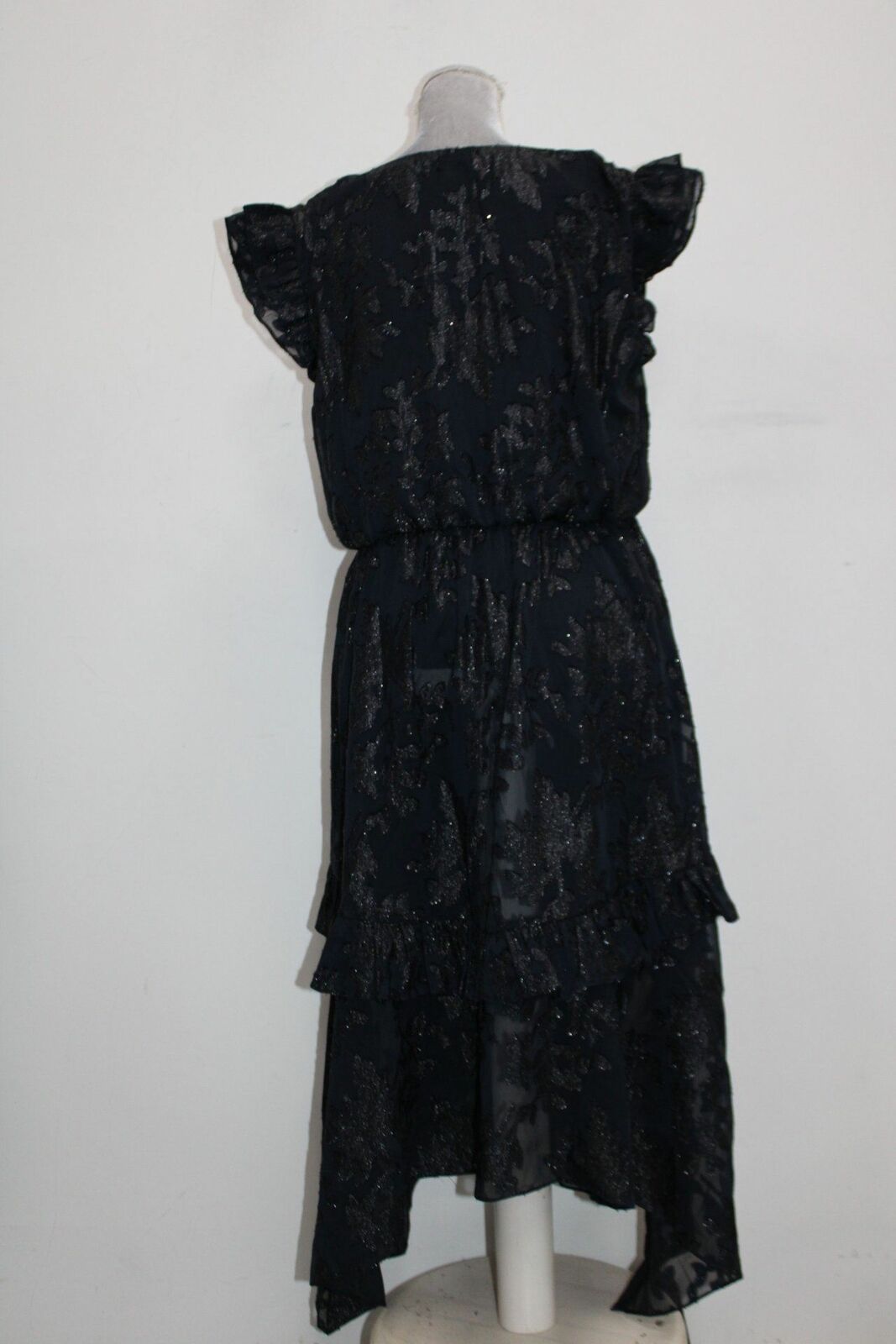 INC International Concepts Vestido de festa feminino com babados metálicos, sem mangas, decote em V, midi, azul, tamanho extragrande