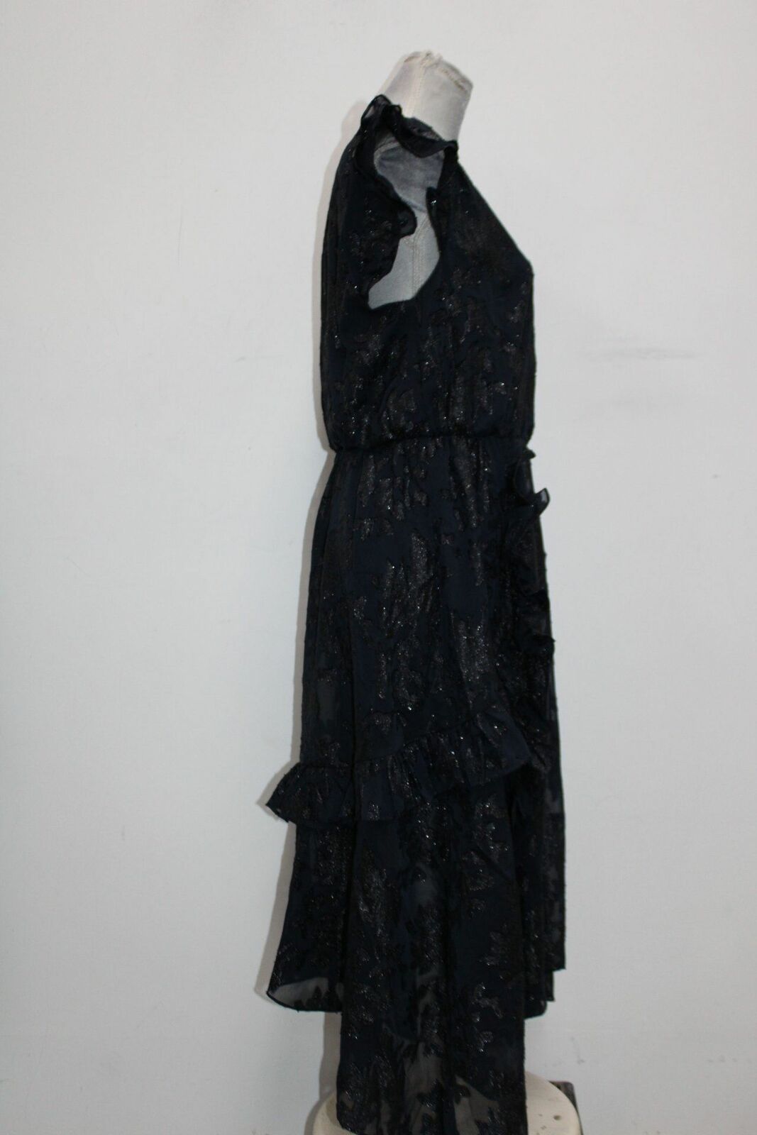 INC International Concepts Vestido de festa feminino com babados metálicos, sem mangas, decote em V, midi, azul, tamanho extragrande