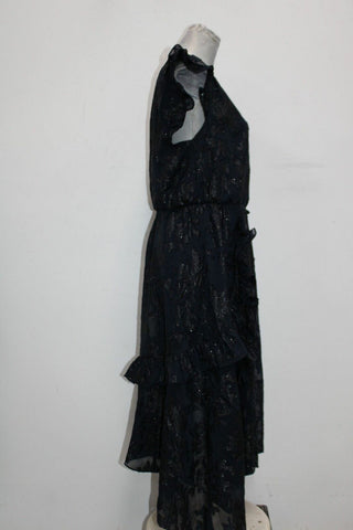 INC International Concepts Vestido de festa feminino com babados metálicos, sem mangas, decote em V, midi, azul, tamanho extragrande