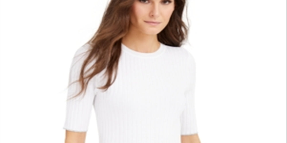 Suéter feminino canelado INC International Concepts, branco, tamanho médio