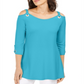 Túnica feminina JM Collection com ilhós e ombros descobertos, azul, tamanho XL
