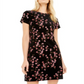Vestido de festa curto Calvin Klein feminino com bordado floral, manga curta, gola redonda, preto, tamanho 8