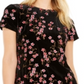 Vestido de festa curto Calvin Klein feminino com bordado floral, manga curta, gola redonda, preto, tamanho 8