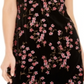 Vestido de festa curto Calvin Klein feminino com bordado floral, manga curta, gola redonda, preto, tamanho 8