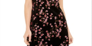 Vestido de festa curto Calvin Klein feminino com bordado floral, manga curta, gola redonda, preto, tamanho 8