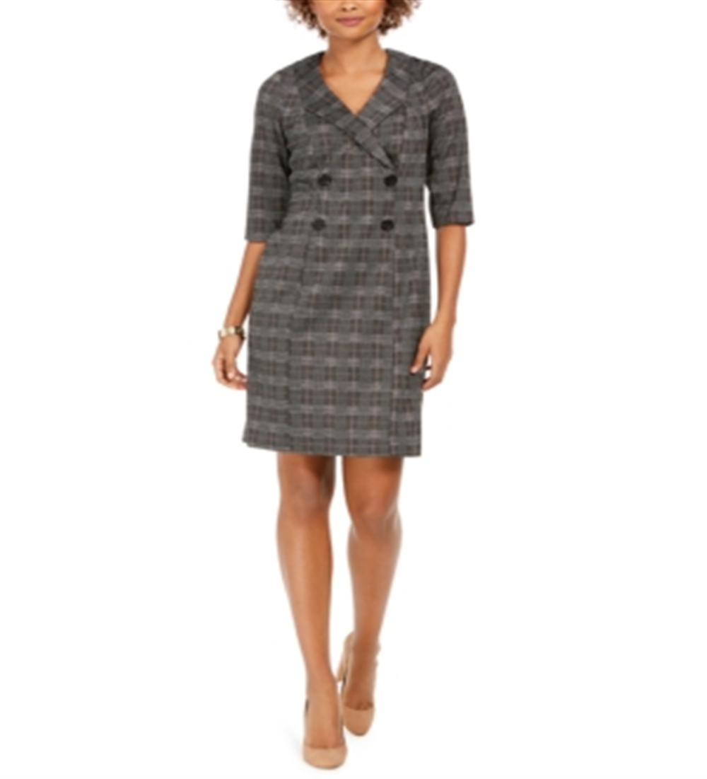 Vestido curto feminino Connected com manga 3/4 e bainha preta, tamanho 10