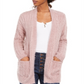 Cardigan Hippie Rose Juniors Fuzzy Rib-Knit Rosa Malva Desbotado Tamanho Médio