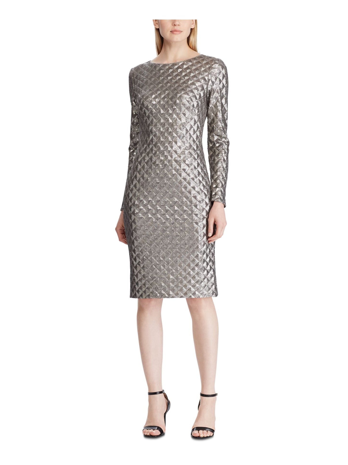 Vestido de coquetel acolchoado com lantejoulas Ralph Lauren feminino, marrom, tamanho 12