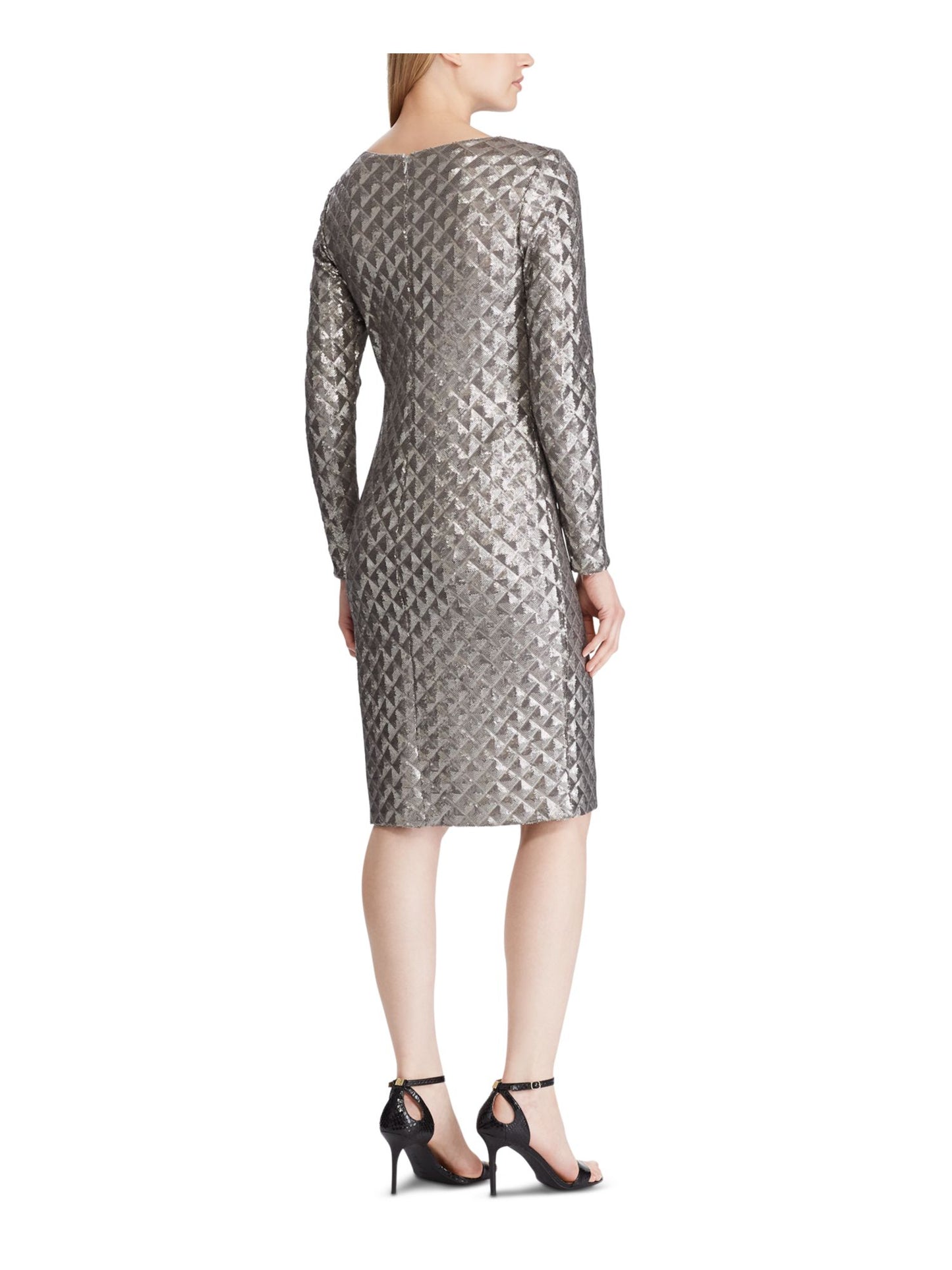 Vestido de coquetel acolchoado com lantejoulas Ralph Lauren feminino, marrom, tamanho 12
