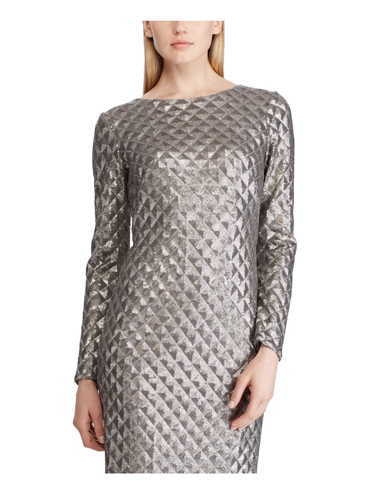 Vestido de coquetel acolchoado com lantejoulas Ralph Lauren feminino, marrom, tamanho 12