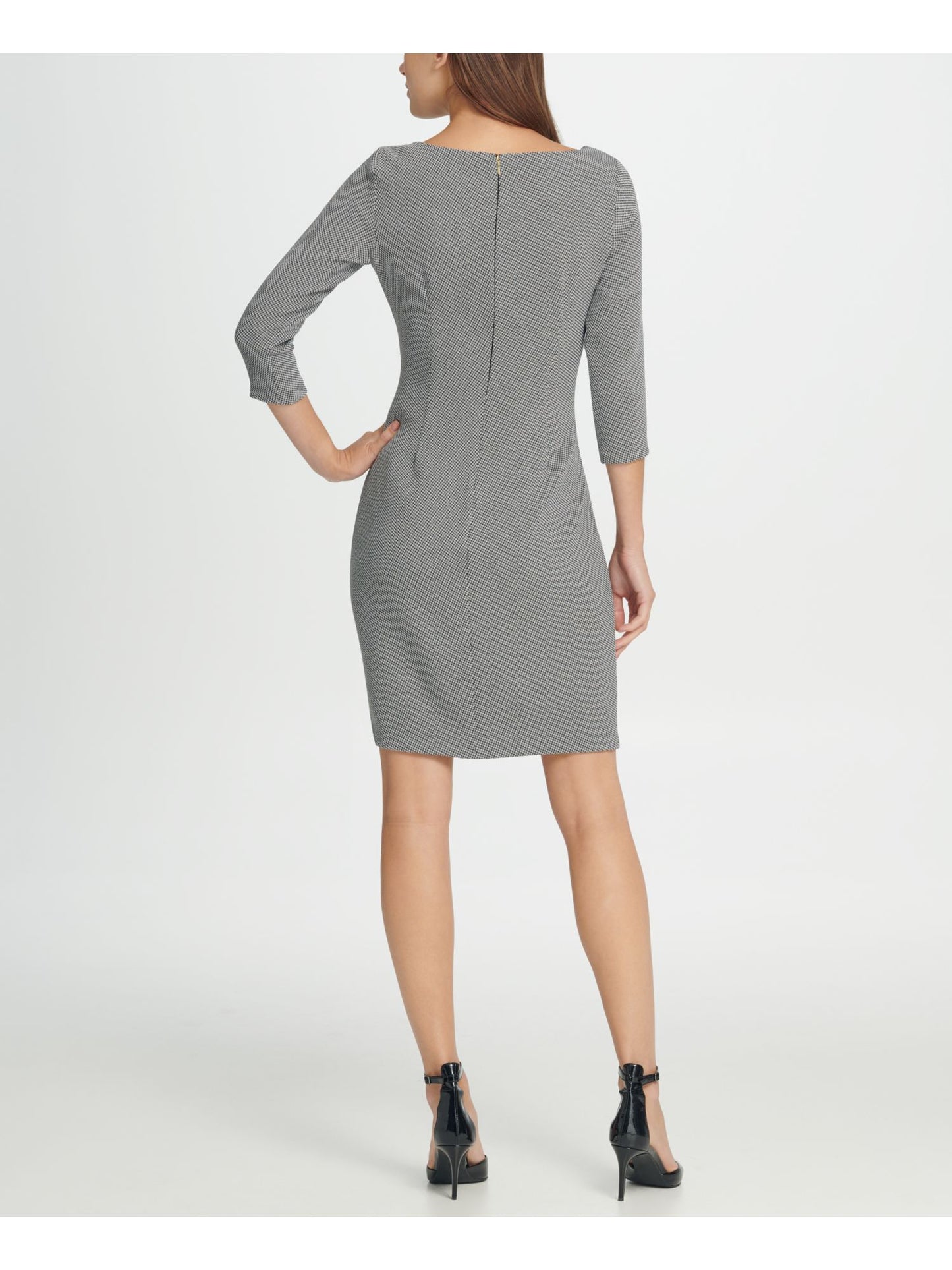 Vestido formal feminino DKNY com manga 3/4 e bainha acima do joelho, preto, tamanho 8