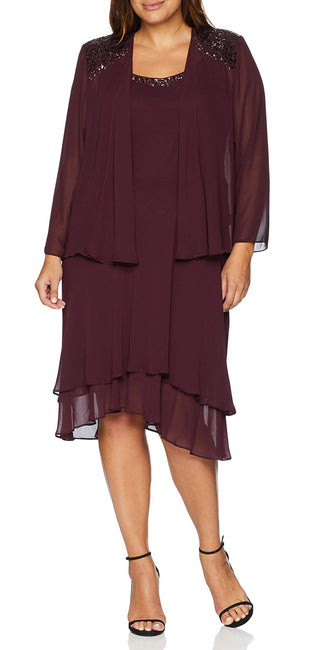 Vestido e jaqueta plus size SL Fashions femininos, cor vinho, tamanho 14W