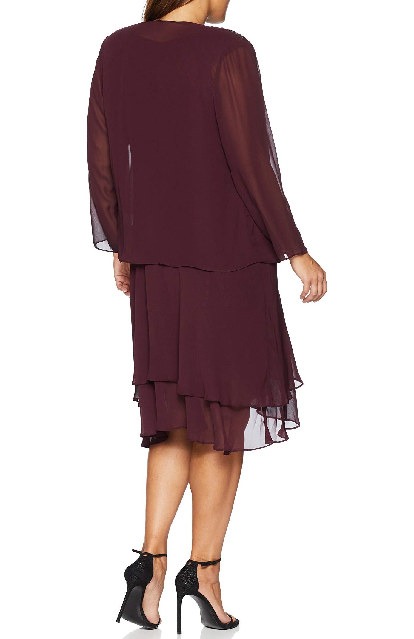 Vestido e jaqueta plus size SL Fashions femininos, cor vinho, tamanho 14W
