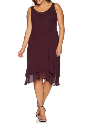 Vestido e jaqueta plus size SL Fashions femininos, cor vinho, tamanho 14W