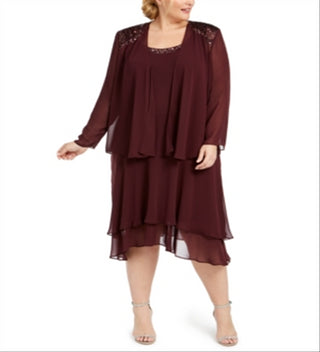 Vestido e jaqueta plus size SL Fashions femininos, cor vinho, tamanho 14W