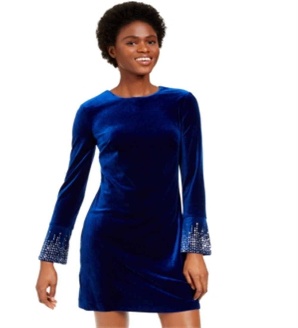 Vestido de coquetel curto Calvin Klein feminino, manga longa, azul, tamanho 8