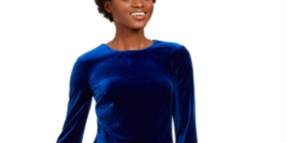 Vestido de coquetel curto Calvin Klein feminino, manga longa, azul, tamanho 8