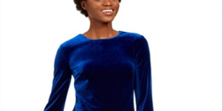 Vestido de coquetel curto Calvin Klein feminino, manga longa, azul, tamanho 8