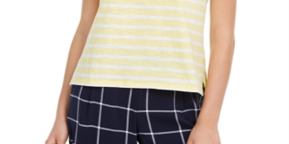 Camiseta listrada feminina Maison Jules, amarela, tamanho médio