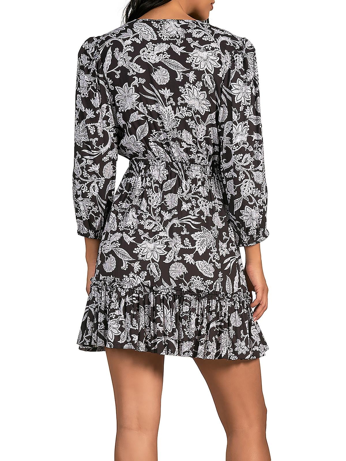 Vestido curto Elan com estampa floral e recortes, preto