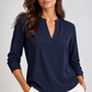 Resort Vee Long Sleeve Popover Shirt - Navy