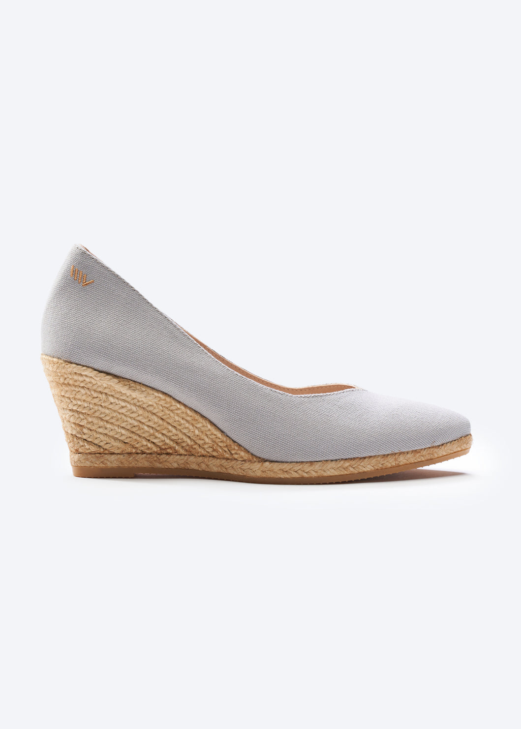 Espadrille Wedges com corte em V em lona com rosas