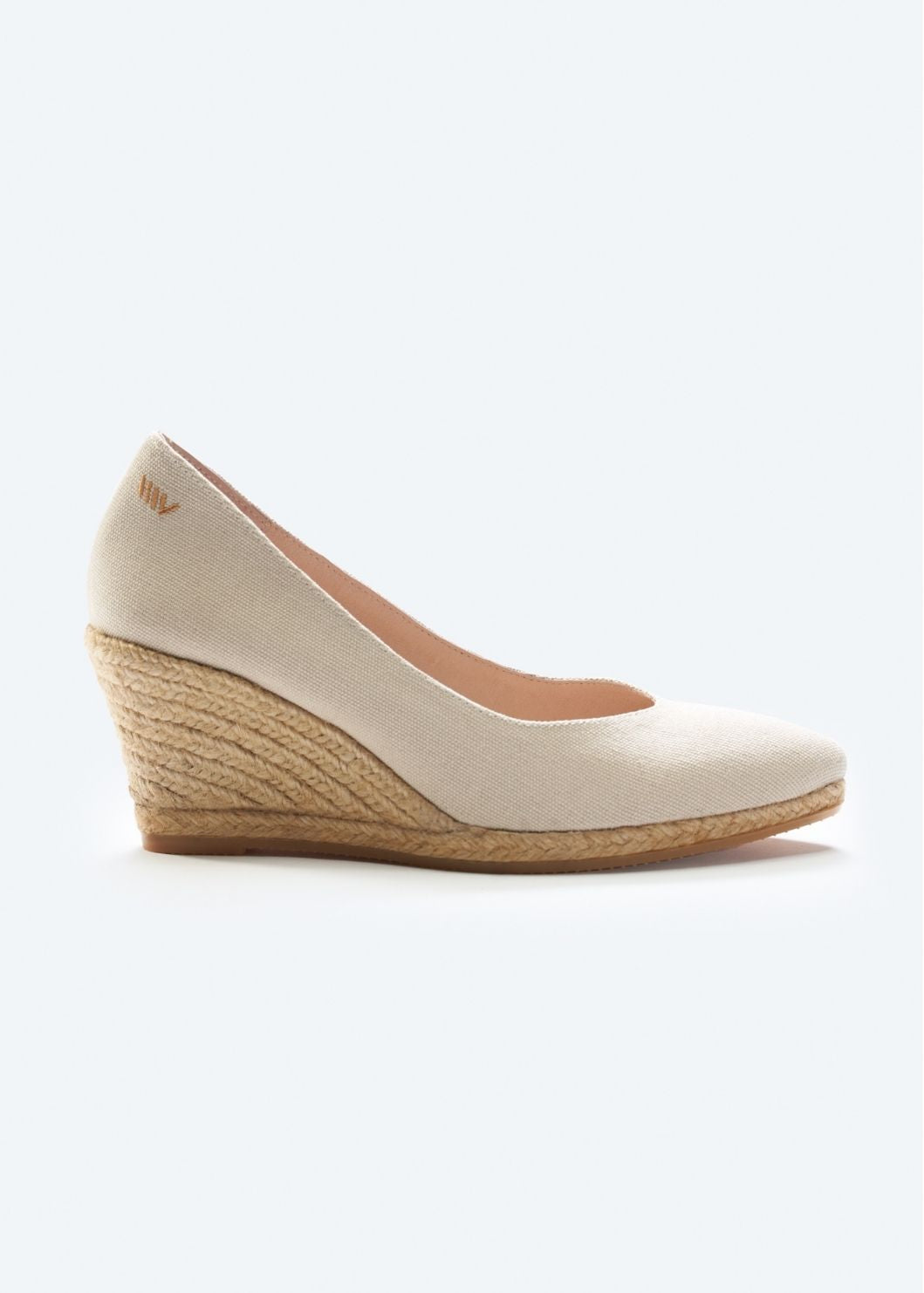 Espadrille Wedges com corte em V em lona com rosas