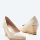 Espadrille Wedges com corte em V em lona com rosas