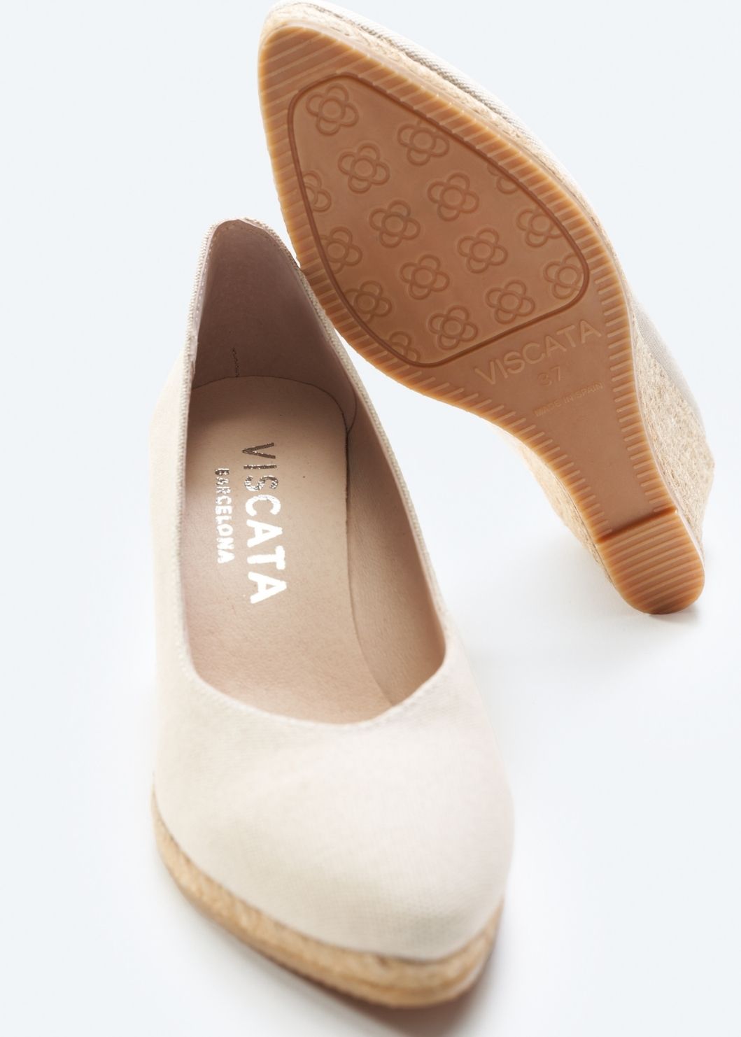 Espadrille Wedges com corte em V em lona com rosas